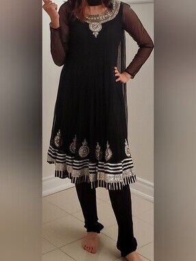 Black and Silver Embellished Anarkali Salwar Kameez